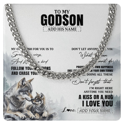 Cuban Link Chain Necklace Stainless Steel | 1 | Personalized To My Godson Gifts Necklace From Godmother Uncle Wolf My Only Wish For You Godson Birthday Gifts Graduation Christmas Gift Box Message Card | https://siriusteestore.