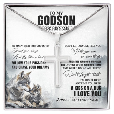 Stainless Cross Necklace Stainless Steel | 1 | Personalized To My Godson Gifts Necklace From Godmother Uncle Wolf My Only Wish For You Godson Birthday Gifts Graduation Christmas Gift Box Message Card | https://siriusteestore.