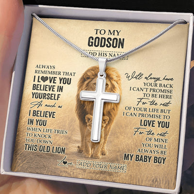 Stainless Cross Necklace Stainless Steel | 2 | Personalized To My Godson Gifts Necklace From Uncle Always Remember Lion Gifts For Godson Birthday Graduation Christmas Custom Gift Box Message Card | https://siriusteestore.