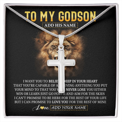 Stainless Cross Necklace Stainless Steel | 1 | Personalized To My Godson Gifts Necklace From Uncle Aunt Believe In Your Heart Lion Godson Birthday Gifts Graduation Christmas Custom Gift Box Message Card | https://siriusteestore.