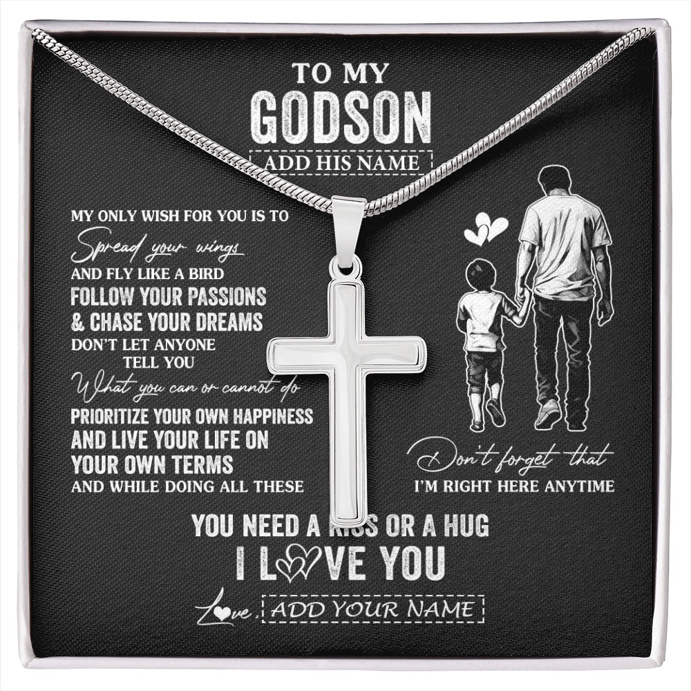 Stainless Cross Necklace Stainless Steel | 1 | Personalized To My Godson Gifts Necklace From Uncle Godfather My Only Wish For You Godson Birthday Gifts Graduation Christmas Customized Gift Box Message Card | siriusteestore.myshopify