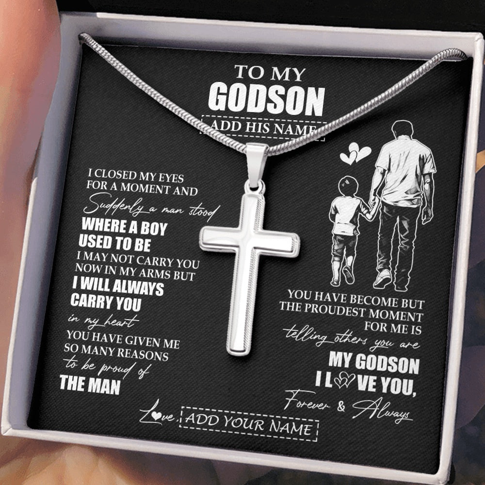 Stainless Cross Necklace Stainless Steel | 2 | Personalized To My Godson Gifts Necklace From Uncle I Closed My Eyes For A Moment Godson Birthday Graduation Christmas Customized Gift Box Message Card | siriusteestore.myshopify
