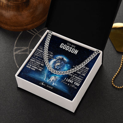 Cuban Link Chain Necklace Stainless Steel | 2 | Personalized To My Godson Lion Necklace From Godfather Today Is A Good Day Godson Gifts Birthday Graduation Christmas Customized Gift Box Message Card | siriusteestore
