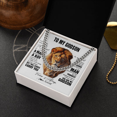Cuban Link Chain Necklace Stainless Steel | 2 | Personalized To My Godson Lion Necklace From Godfather Uncle I Closed My Eyes Great Godson Birthday Graduation Christmas Customized Gift Box Message Card | siriusteestore