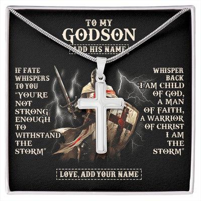 Stainless Cross Necklace Stainless Steel | 1 | Personalized To My Godson Necklace From Godfather For Men Warrior Knight Templar I Am The Storm Birthday Gifts For Godson Christmas Gift Box Message Card | https://siriusteestore.