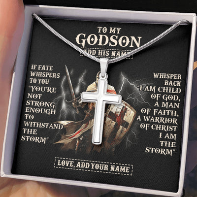Stainless Cross Necklace Stainless Steel | 2 | Personalized To My Godson Necklace From Godfather For Men Warrior Knight Templar I Am The Storm Birthday Gifts For Godson Christmas Gift Box Message Card | https://siriusteestore.