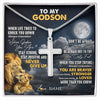 Stainless Cross Necklace Stainless Steel | 1 | Personalized To My Godson Necklace From Godfather Lion Never Give Up Godchild Birthday Graduation Christmas Jewelry Customized Gift Box Message Card | siriusteestore