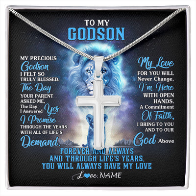 Stainless Cross Necklace Stainless Steel | 1 | Personalized To My Godson Necklace From Godfather Uncle Aunt Lion My Precious Godson Birthday Graduation Christmas Customized Gift Box Message Card | siriusteestore