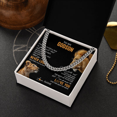 Cuban Link Chain Necklace Stainless Steel | 2 | Personalized To My Godson Necklace From Godfather Uncle You Will Never Lose Lion Godson Birthday Gifts Graduation Christmas Customized Gift Box Message Card | siriusteestore