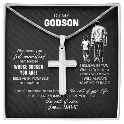 Stainless Cross Necklace Stainless Steel | 1 | Personalized To My Godson Necklace From Godfather Whenever You Feel Overwhelmed Godson Jewelry Birthday Graduation Christmas Customized Gift Box Message Card | siriusteestore
