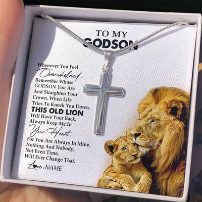Stainless Cross Necklace Stainless Steel | 2 | Personalized To My Godson Necklace From Godfather Whenever You Fell Overwhelmed Lion Godson Birthday Graduation Christmas Customized Gift Box Message Card | siriusteestore