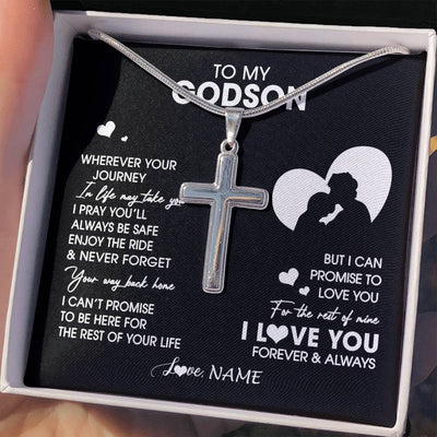 Stainless Cross Necklace Stainless Steel | 2 | Personalized To My Godson Necklace From Godfather Wherever Your Journey Godson Birthday Gifts Jewelry Graduation Christmas Customized Gift Box Message Card | siriusteestore