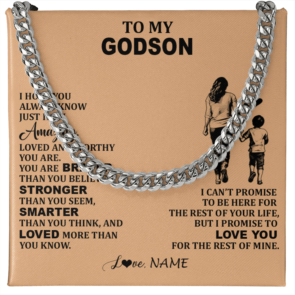 Cuban Link Chain Necklace Stainless Steel | 1 | Personalized To My Godson Necklace From Godmother Promise To Love You Godson Birthday Gifts Graduation Christmas Customized Gift Box Message Card | siriusteestore