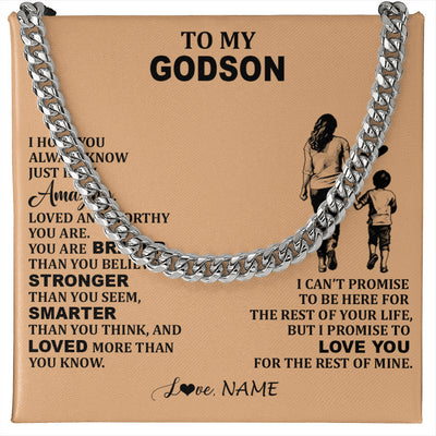 Cuban Link Chain Necklace Stainless Steel | 1 | Personalized To My Godson Necklace From Godmother Promise To Love You Godson Birthday Gifts Graduation Christmas Customized Gift Box Message Card | siriusteestore