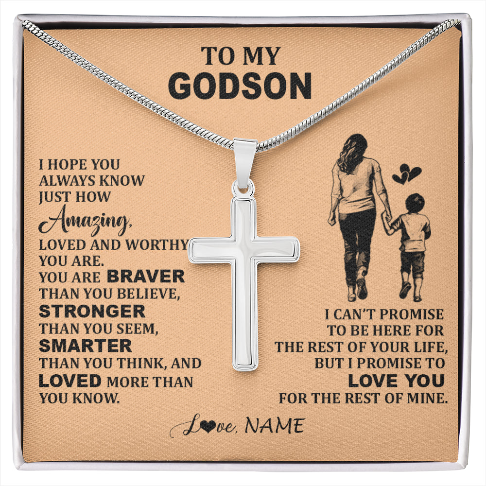 Stainless Cross Necklace Stainless Steel | 1 | Personalized To My Godson Necklace From Godmother Promise To Love You Godson Birthday Gifts Graduation Christmas Customized Gift Box Message Card | siriusteestore