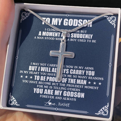 Stainless Cross Necklace Stainless Steel | 2 | Personalized To My Godson Necklace From Godmother Uncle Aunt I Close My Eyes Gifts For Godson Birthday Graduation Christmas Customized Gift Box Message Card | siriusteestore