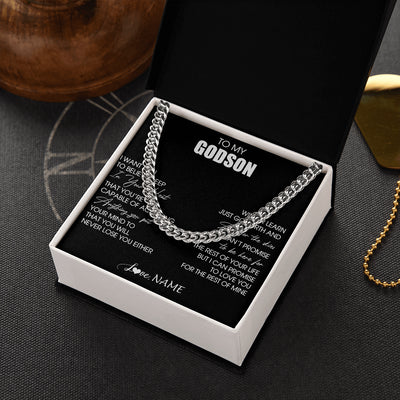 Cuban Link Chain Necklace Stainless Steel | 2 | Personalized To My Godson Necklace From Godmother Uncle Believe Deep In Your Heart Godson Birthday Gifts Jewelry For Men Customized Gift Box Message Card | siriusteestore