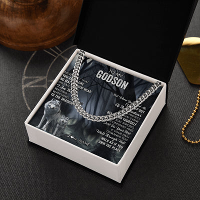 Cuban Link Chain Necklace Stainless Steel | 2 | Personalized To My Godson Necklace From Godmother Uncle Never Feel That You Are Alone Wolf Godson Birthday Gifts Christmas Customized Gift Box Message Card | siriusteestore