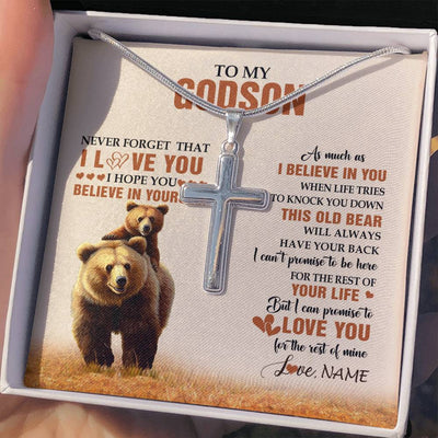 Stainless Cross Necklace Stainless Steel | 2 | Personalized To My Godson Necklace From Godmother Uncle This Old Bear Love You Godson Birthday Gifts Graduation Christmas Customized Gift Box Message Card | siriusteestore