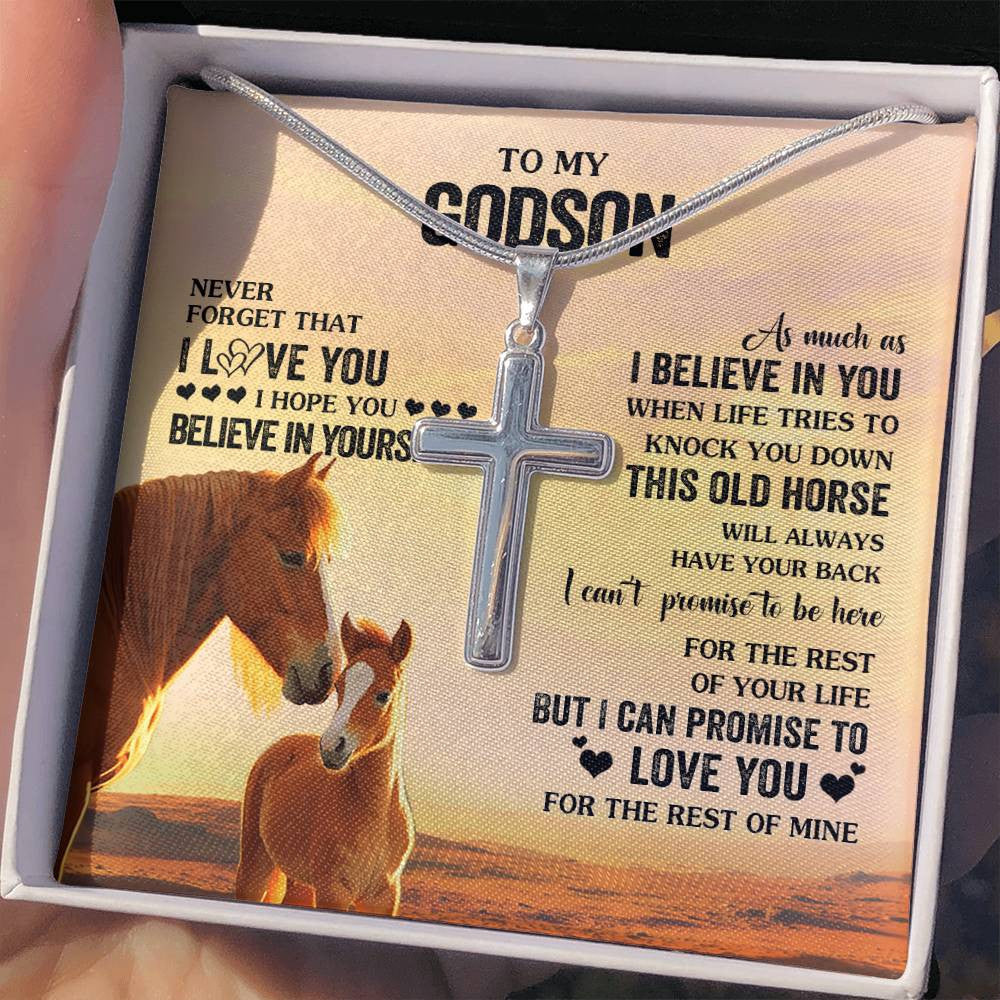 Stainless Cross Necklace Stainless Steel | 2 | Personalized To My Godson Necklace From Godmother Uncle This Old Horse Love You Godson Birthday Gifts Graduation Christmas Customized Gift Box Message Card | siriusteestore