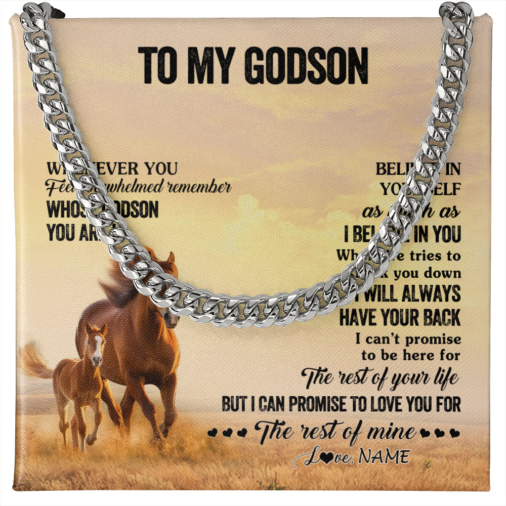 Cuban Link Chain Necklace Stainless Steel | 1 | Personalized To My Godson Necklace From Godmother Uncle Whenever You Feel Horse Godson Birthday Gifts Graduation Christmas Customized Gift Box Message Card | siriusteestore