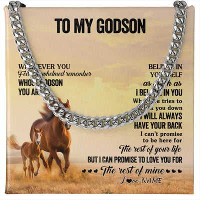 Cuban Link Chain Necklace Stainless Steel | 1 | Personalized To My Godson Necklace From Godmother Uncle Whenever You Feel Horse Godson Birthday Gifts Graduation Christmas Customized Gift Box Message Card | siriusteestore