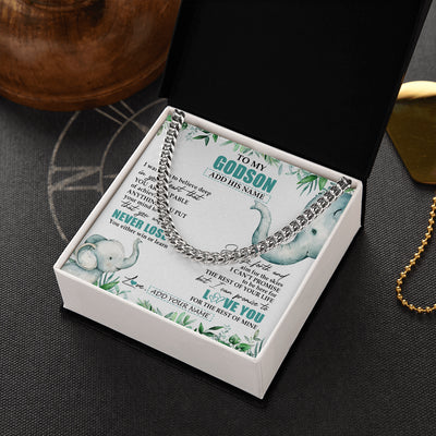 Cuban Link Chain Necklace Stainless Steel | 2 | Personalized To My Godson Necklace From Godmother Uncle You Will Never Lose Elephant Godson Birthday Gifts Graduation Christmas Custom Gift Box Message Card | siriusteestore