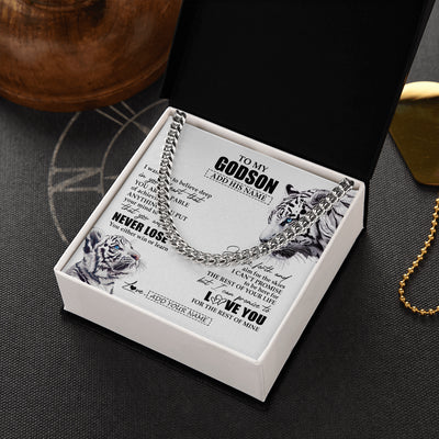 Cuban Link Chain Necklace Stainless Steel | 2 | Personalized To My Godson Necklace From Godmother Uncle You Will Never Lose White Tiger Godson Birthday Gifts Christmas Customized Gift Box Message Card | siriusteestore