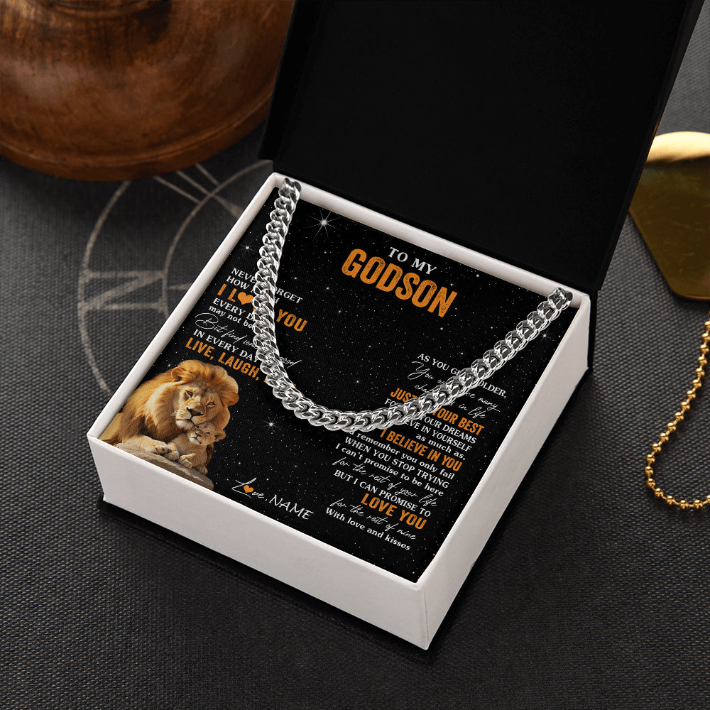 Cuban Link Chain Necklace Stainless Steel | 2 | Personalized To My Godson Necklace From Uncle Live Laugh Love Lion Godson Birthday Gifts Positive Graduation Christmas Customized Gift Box Message Card | siriusteestore