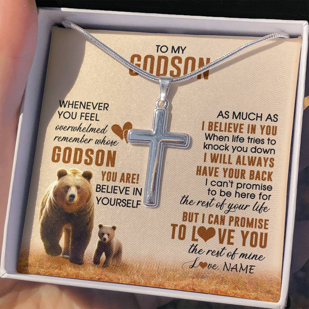 Stainless Cross Necklace Stainless Steel | 2 | Personalized To My Godson Necklace From Uncle Whenever You Feel Bear Godson Birthday Gifts Gifts Graduation Christmas Customized Gift Box Message Card | siriusteestore