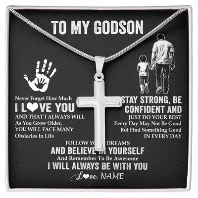Stainless Cross Necklace Stainless Steel | 1 | Personalized To My Godson Necklace I Love You Forever From Godfather Godson Birthday Gifts Christmas Thanksgiving Graduation Customized Gift Box Message Card | siriusteestore