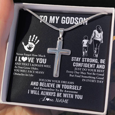 Stainless Cross Necklace Stainless Steel | 2 | Personalized To My Godson Necklace I Love You Forever From Godmother Godson Birthday Gifts Christmas Thanksgiving Graduation Customized Gift Box Message Card | siriusteestore