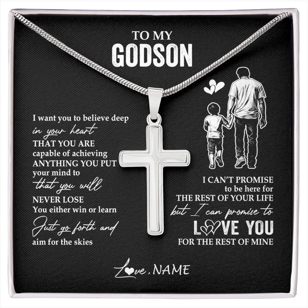 Stainless Cross Necklace Stainless Steel | 1 | Personalized To My Godson Necklace You Will Never Lose From Godfather Uncle Godson Birthday Gifts Graduation Christmas Customized Gift Box Message Card | siriusteestore