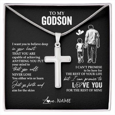 Stainless Cross Necklace Stainless Steel | 1 | Personalized To My Godson Necklace You Will Never Lose From Godfather Uncle Godson Birthday Gifts Graduation Christmas Customized Gift Box Message Card | siriusteestore