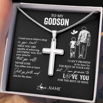 Stainless Cross Necklace Stainless Steel | 2 | Personalized To My Godson Necklace You Will Never Lose From Godfather Uncle Godson Birthday Gifts Graduation Christmas Customized Gift Box Message Card | siriusteestore
