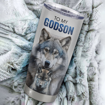 Personalized To My Godson Tumbler From Godmother Uncle Stainless Steel Cup I Close My Eyes For But A Moment Wolf Godson Birthday Gifts Graduation Christmas Travel Mug | siriusteestore