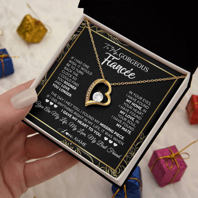 Forever Love Necklace 18K Yellow Gold Finish | 2 | Personalized To My Gorgeous Fiancee Necklace From Fiance My Life My Love Future Wife Birthday Valentines Day Christmas Customized Gift Box Message Card | siriusteestore
