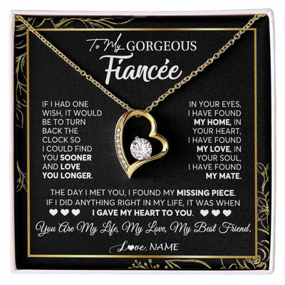 Forever Love Necklace 18K Yellow Gold Finish | 1 | Personalized To My Gorgeous Fiancee Necklace From Fiance My Life My Love Future Wife Birthday Valentines Day Christmas Customized Gift Box Message Card | siriusteestore