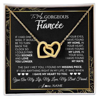 Interlocking Hearts Necklace 18K Yellow Gold Finish | 1 | Personalized To My Gorgeous Fiancee Necklace From Fiance My Life My Love Future Wife Birthday Valentines Day Christmas Customized Gift Box Message Card | siriusteestore