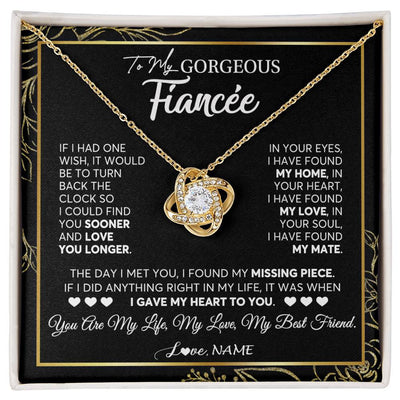 Love Knot Necklace 18K Yellow Gold Finish | 1 | Personalized To My Gorgeous Fiancee Necklace From Fiance My Life My Love Future Wife Birthday Valentines Day Christmas Customized Gift Box Message Card | siriusteestore