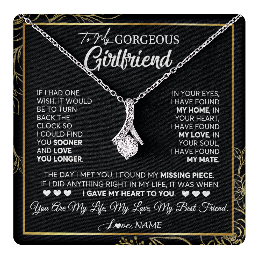 Alluring Beauty Necklace 14K White Gold Finish | 1 | Personalized To My Gorgeous Girlfriend Necklace From Boyfriend My Life My Love Girlfriend Birthday Anniversary Valentines Day Customized Gift Box Message Card | siriusteestore