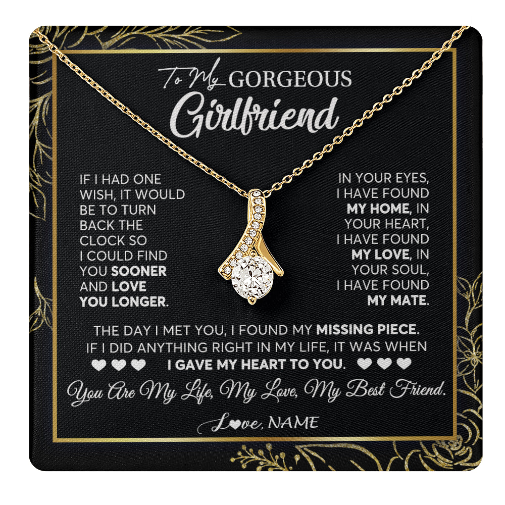 Alluring Beauty Necklace 18K Yellow Gold Finish | 1 | Personalized To My Gorgeous Girlfriend Necklace From Boyfriend My Life My Love Girlfriend Birthday Anniversary Valentines Day Customized Gift Box Message Card | siriusteestore