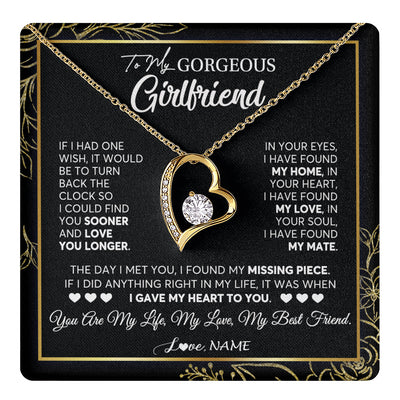 Forever Love Necklace 18K Yellow Gold Finish | 1 | Personalized To My Gorgeous Girlfriend Necklace From Boyfriend My Life My Love Girlfriend Birthday Anniversary Valentines Day Customized Gift Box Message Card | siriusteestore