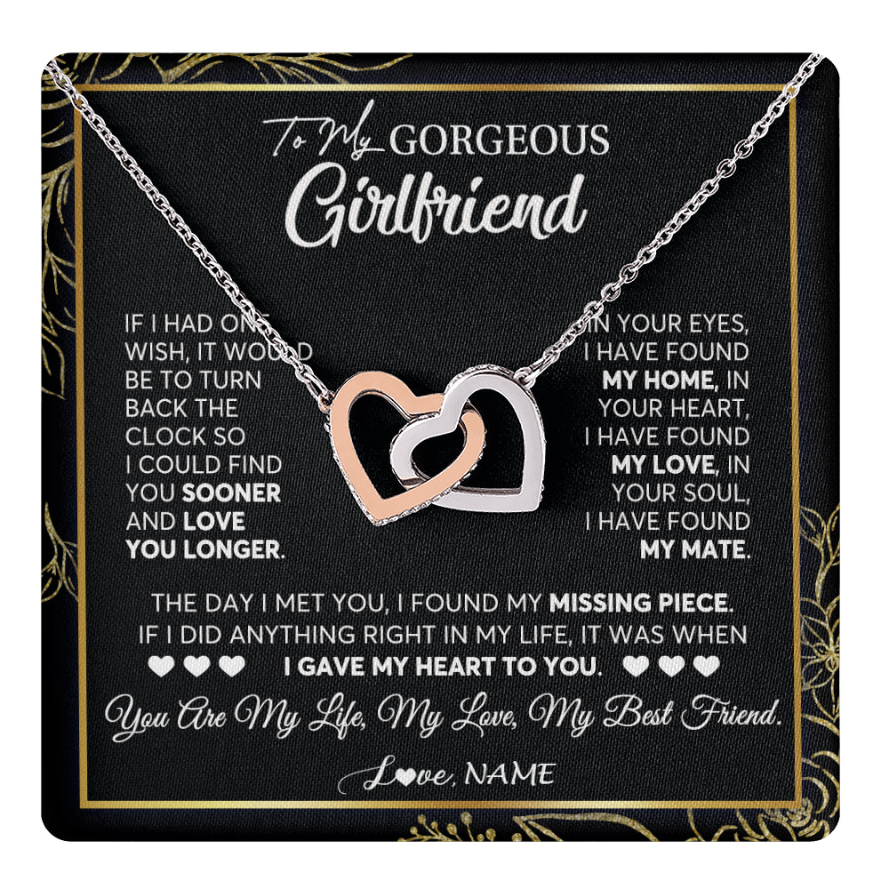 Interlocking Hearts Necklace Stainless Steel & Rose Gold Finish | 1 | Personalized To My Gorgeous Girlfriend Necklace From Boyfriend My Life My Love Girlfriend Birthday Anniversary Valentines Day Customized Gift Box Message Card | siriusteestore