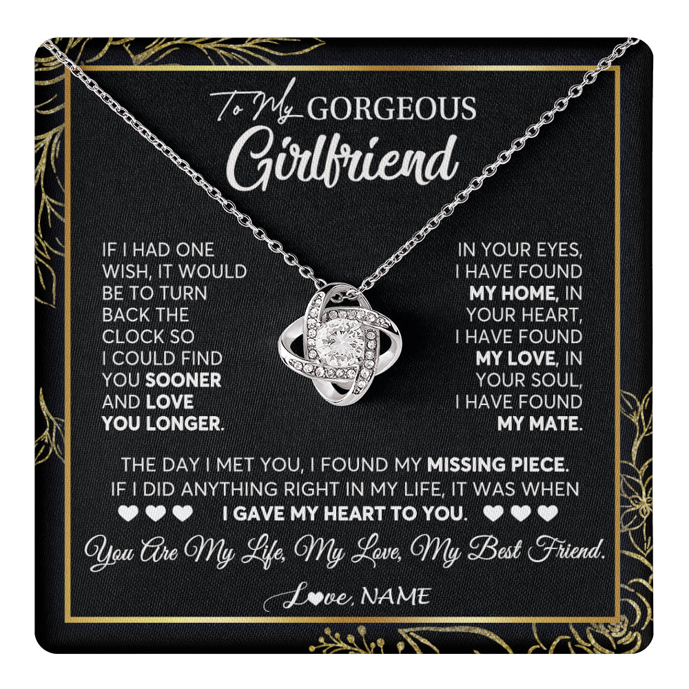 Love Knot Necklace 14K White Gold Finish | 1 | Personalized To My Gorgeous Girlfriend Necklace From Boyfriend My Life My Love Girlfriend Birthday Anniversary Valentines Day Customized Gift Box Message Card | siriusteestore