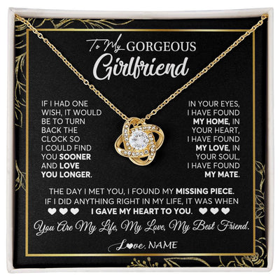 Love Knot Necklace 18K Yellow Gold Finish | 1 | Personalized To My Gorgeous Girlfriend Necklace From Boyfriend My Life My Love Girlfriend Birthday Anniversary Valentines Day Customized Gift Box Message Card | siriusteestore