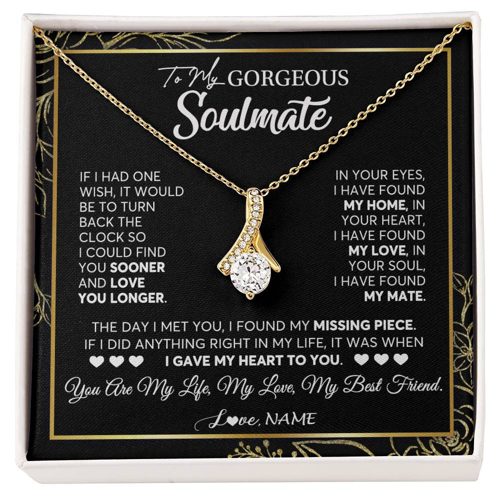 Alluring Beauty Necklace 18K Yellow Gold Finish | 1 | Personalized To My Gorgeous Soulmate Necklace From Husband My Life My Love Wife Birthday Wedding Valentines Day Christmas Customized Gift Box Message Card | siriusteestore