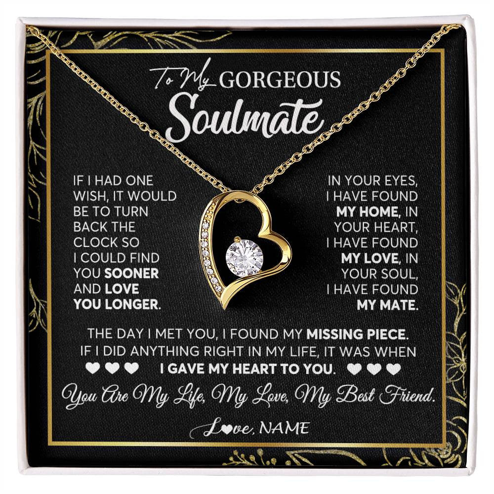 Forever Love Necklace 18K Yellow Gold Finish | 1 | Personalized To My Gorgeous Soulmate Necklace From Husband My Life My Love Wife Birthday Wedding Valentines Day Christmas Customized Gift Box Message Card | siriusteestore