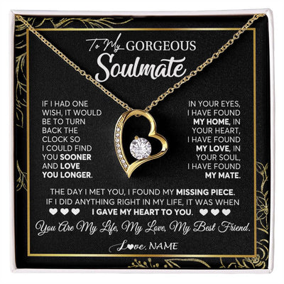 Forever Love Necklace 18K Yellow Gold Finish | 1 | Personalized To My Gorgeous Soulmate Necklace From Husband My Life My Love Wife Birthday Wedding Valentines Day Christmas Customized Gift Box Message Card | siriusteestore