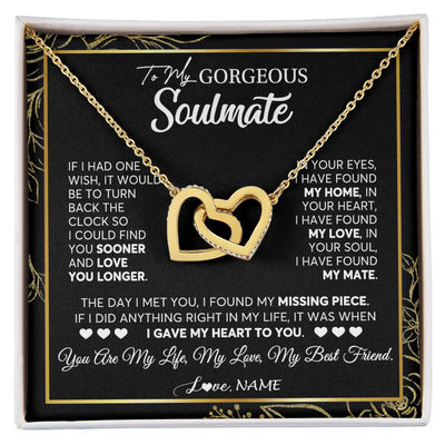 Interlocking Hearts Necklace 18K Yellow Gold Finish | 1 | Personalized To My Gorgeous Soulmate Necklace From Husband My Life My Love Wife Birthday Wedding Valentines Day Christmas Customized Gift Box Message Card | siriusteestore